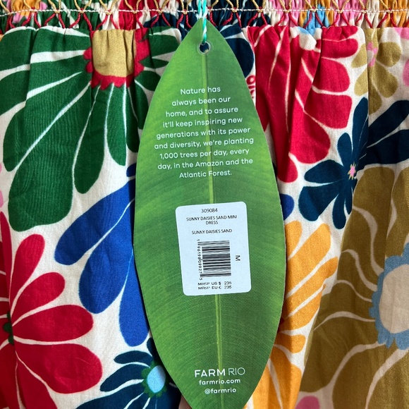 NWT FARM RIO 🌼Sunny Daisies Sand Mini Dress  SIZE M - Picture 10 of 10